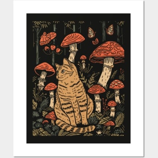 Retro goblincore fungi 80s 90s Cat And Mushroom Lovers Posters and Art